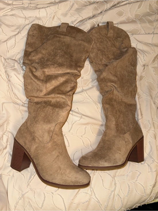 Shoes - Women's Tan Suede Knee-High Slouch Boots